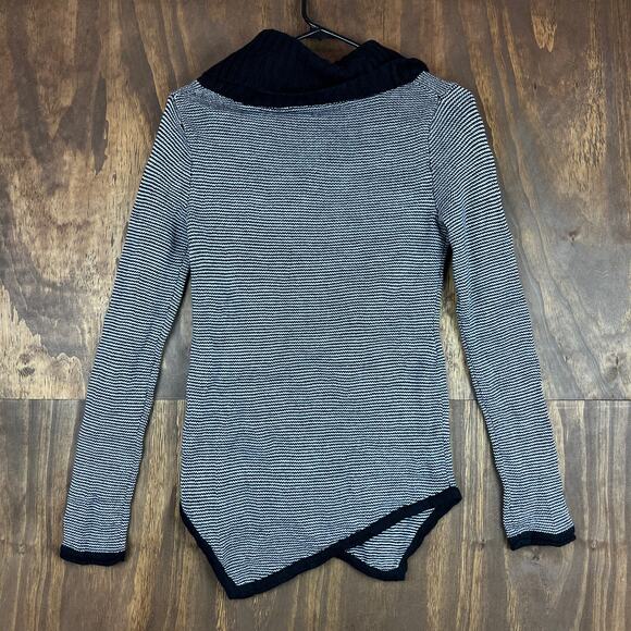 Express Womens Sweater Black White Stripe Wool Cowl Neck Asymmetrical Hem XS - Picture 11 of 13